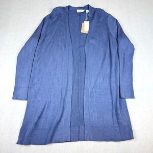 Ecothreads Women Blue Ribbed Open Front Longline Cardigan Sweater L